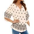 thumbnail image 3 of UVN Womens Summer Blouses Bohemian 3/4 Bell Sleeve Shirts for Women V Neck Flowy Casual Pleated Tops, 3 of 8