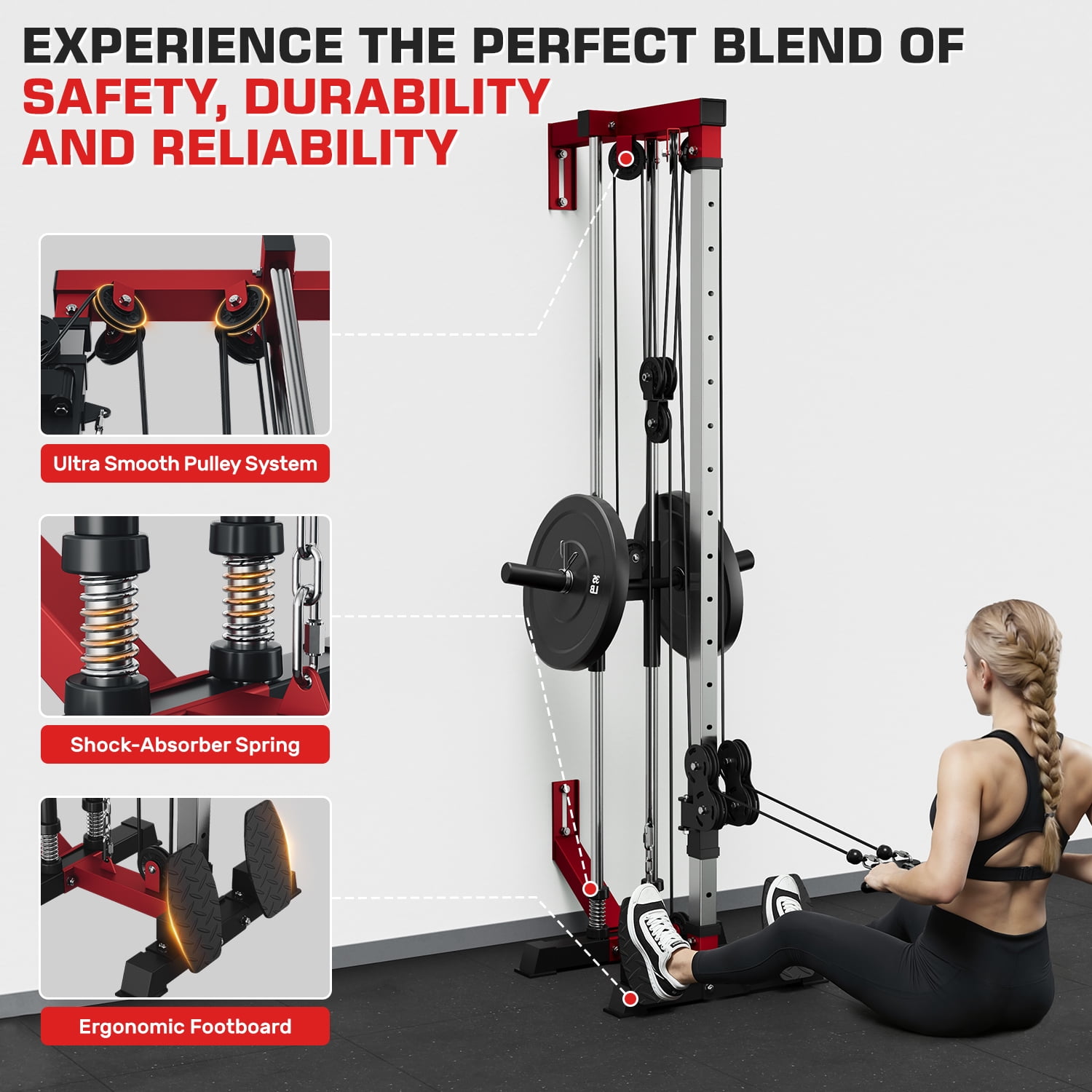 Mitonos  Cable Crossover Machine,Lat Pull Down Machine with Adjustable 18 Positions  Dual Pulley System,Wall Mount Cable Station  with 400LBS Weight Stack for Home Gym Fitness