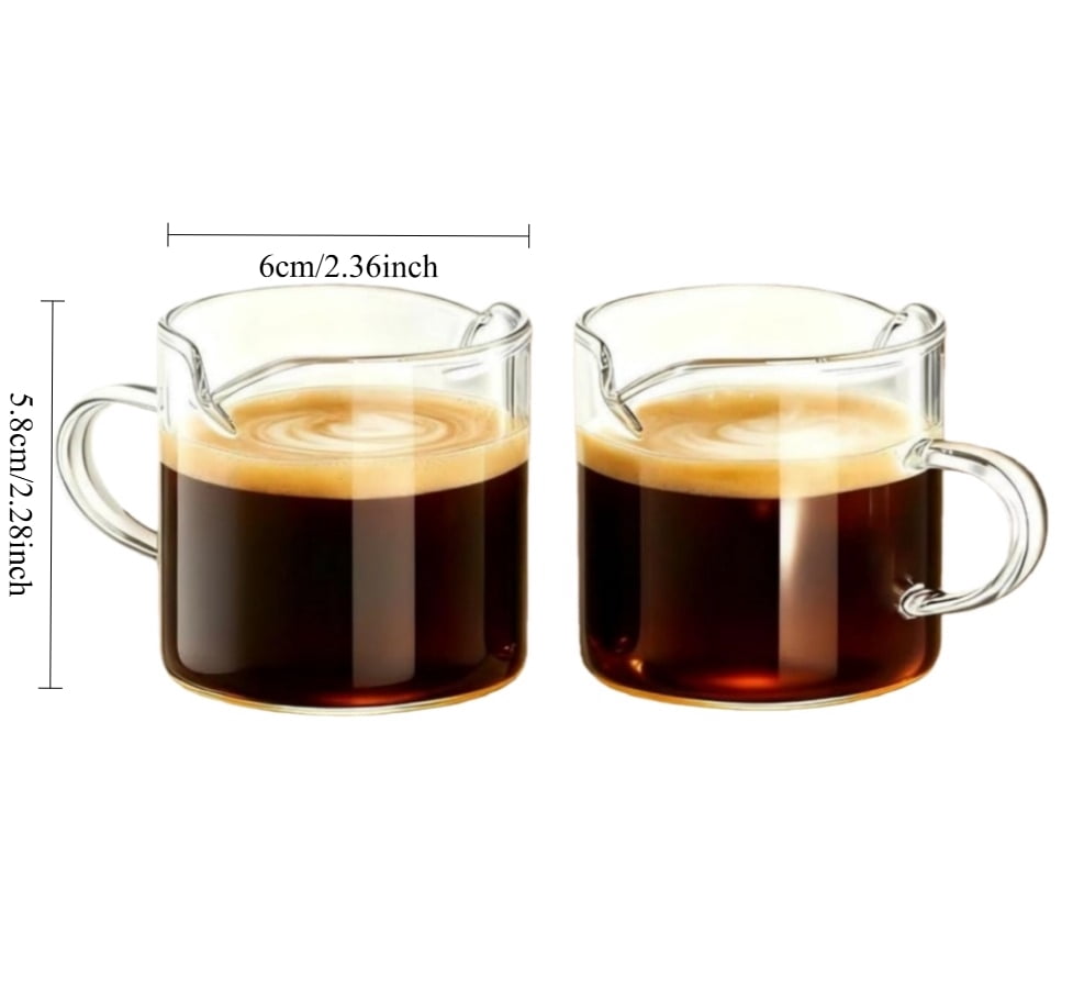 4 OZ Espresso Cups Set of 2, Double Spouts Cups, Shot Glasses, Milk Cup with Handle, Clear Glass, Espresso Accessories for Making Coffee Desserts Salad Dressing Machine