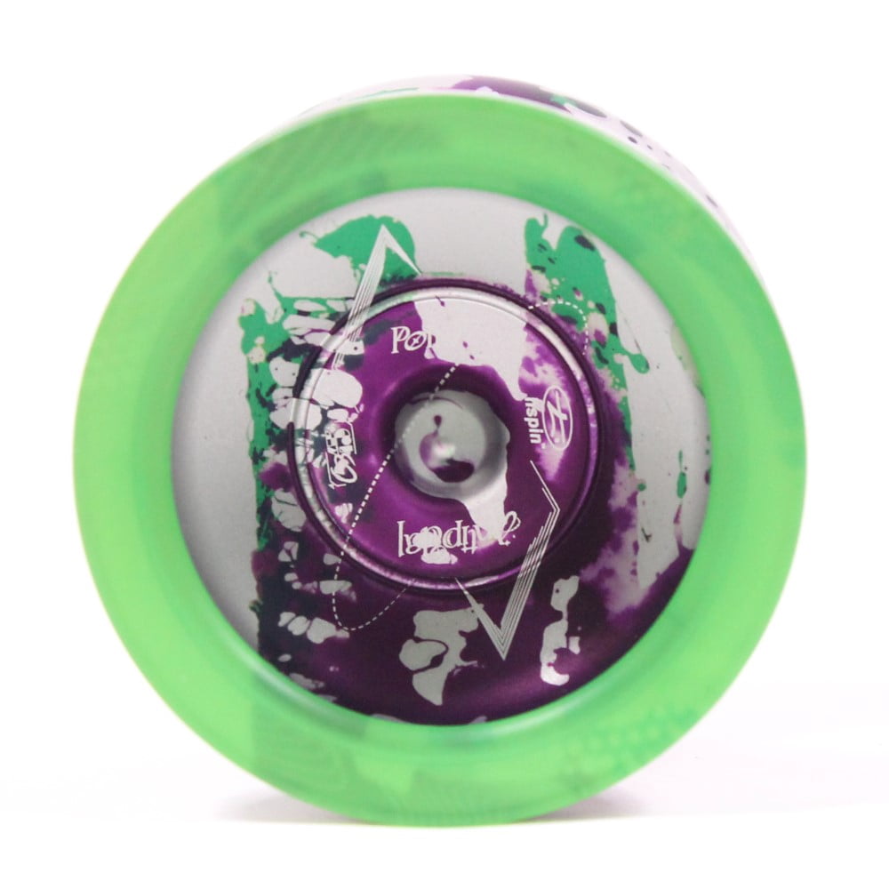 hspin x C3yoyodesign Antipodal Point Yo-Yo - 7075 Aluminum YoYo with PC Rings (Matte Silver Purple Splash w/Green Rings)