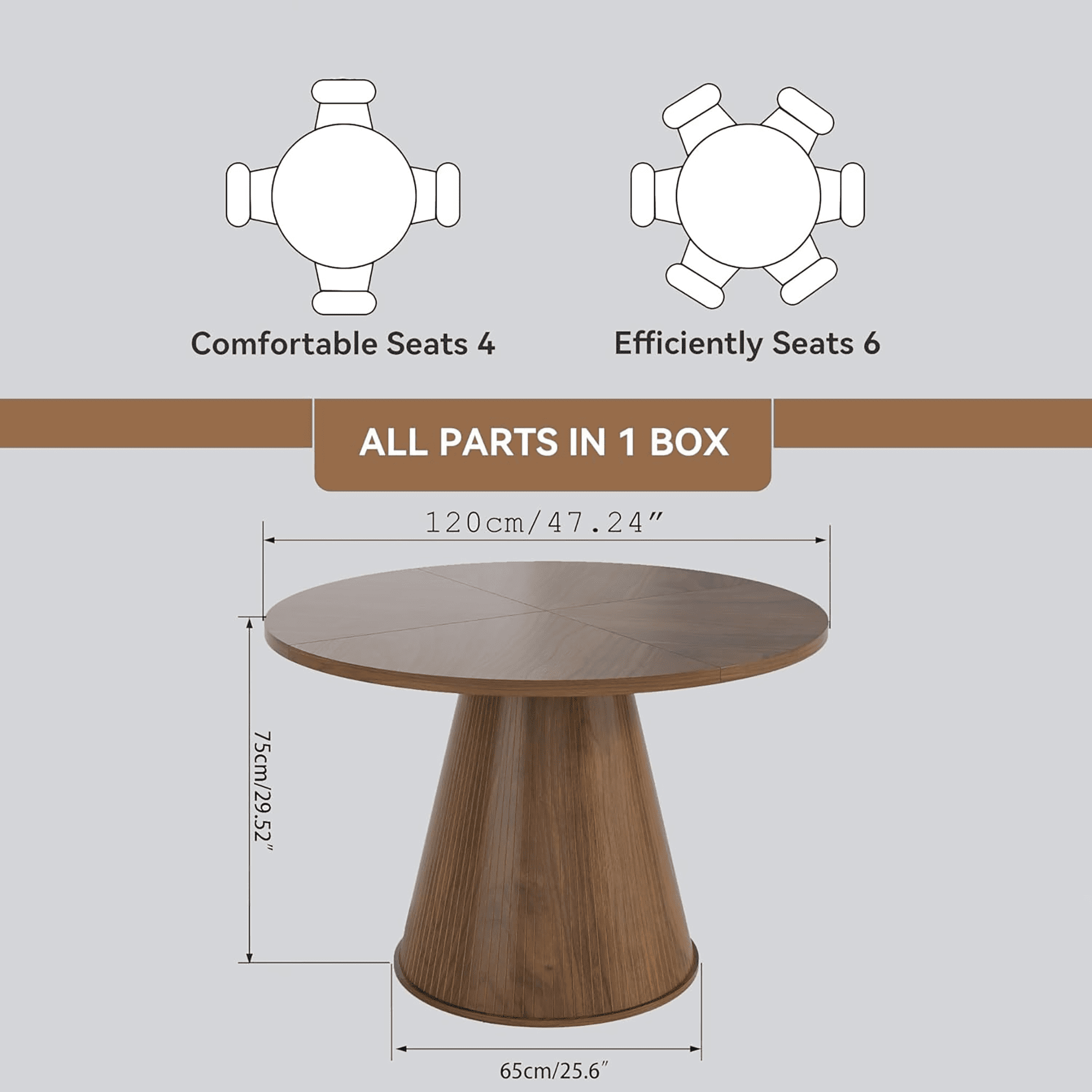 Oubayajia Round Dining Table for 4, 47 Inches Wood Small Dining Table for Kitchen Living Room, Walnut