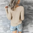 thumbnail image 4 of Birdeem Mode Femme Décontractée Col en V Manches Longues Haut Uni à Cordon T-Shirt Blouse, 4 of 4