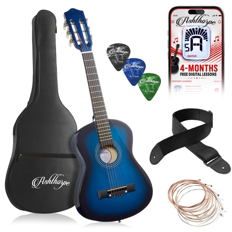 Ashthorpe 30-Inch Kids Acoustic Guitar Starter Kit, Blue photo 1