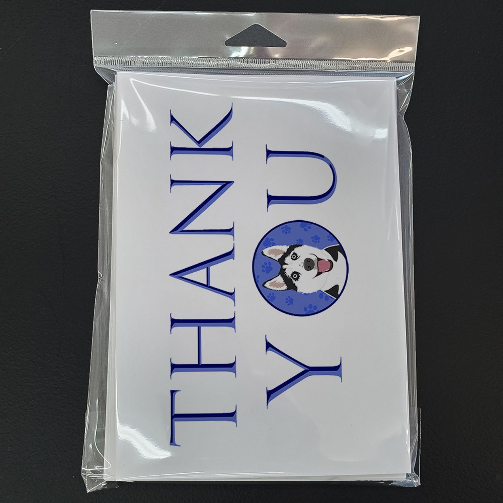 Siberian Husky Black and White #2 Thank You Greeting Cards and Envelopes Pack of 8 7 in x 5 in