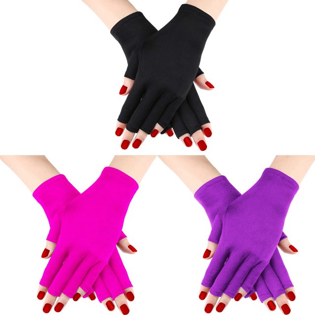 3 Pairs UV Shield Glove Gel Manicures Glove Anti UV Fingerless Gloves Protect Hands from UV Light Lamp Manicure Dryer