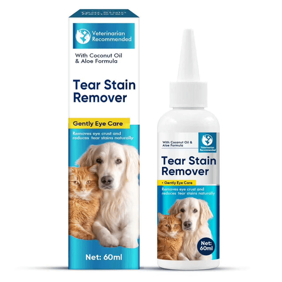 Pet Tear Stain Remover 60ml, For Dogs & Cats, Coconut Oil & Aloe Formula, Gentle Eye Care to Remove Stains & Crust - Say Goodbye to Eye Crust and Tear Stains