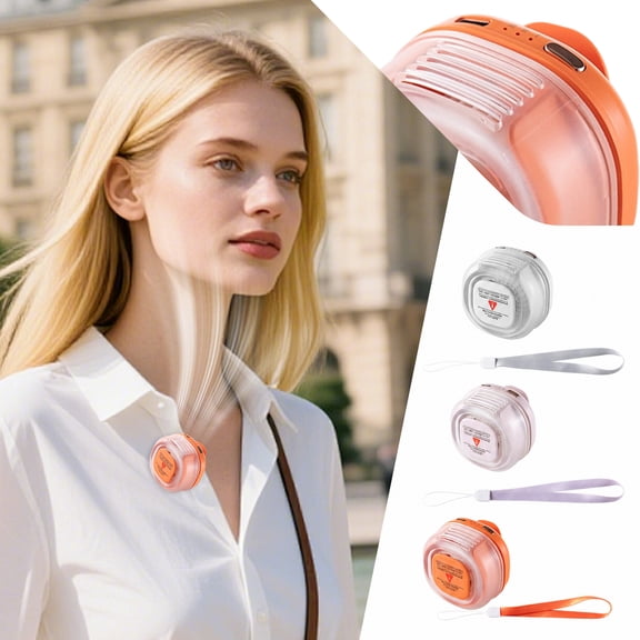 Small Personal Cooling Gadget, Portable Silent Mini Bladeless Fan Clip On, Purse Fan, Rechargeable Neck Fan, White 360 Degree Swivel Clip on No-Leaf Mini Fan 2.5X2.5X2 Inch, Full