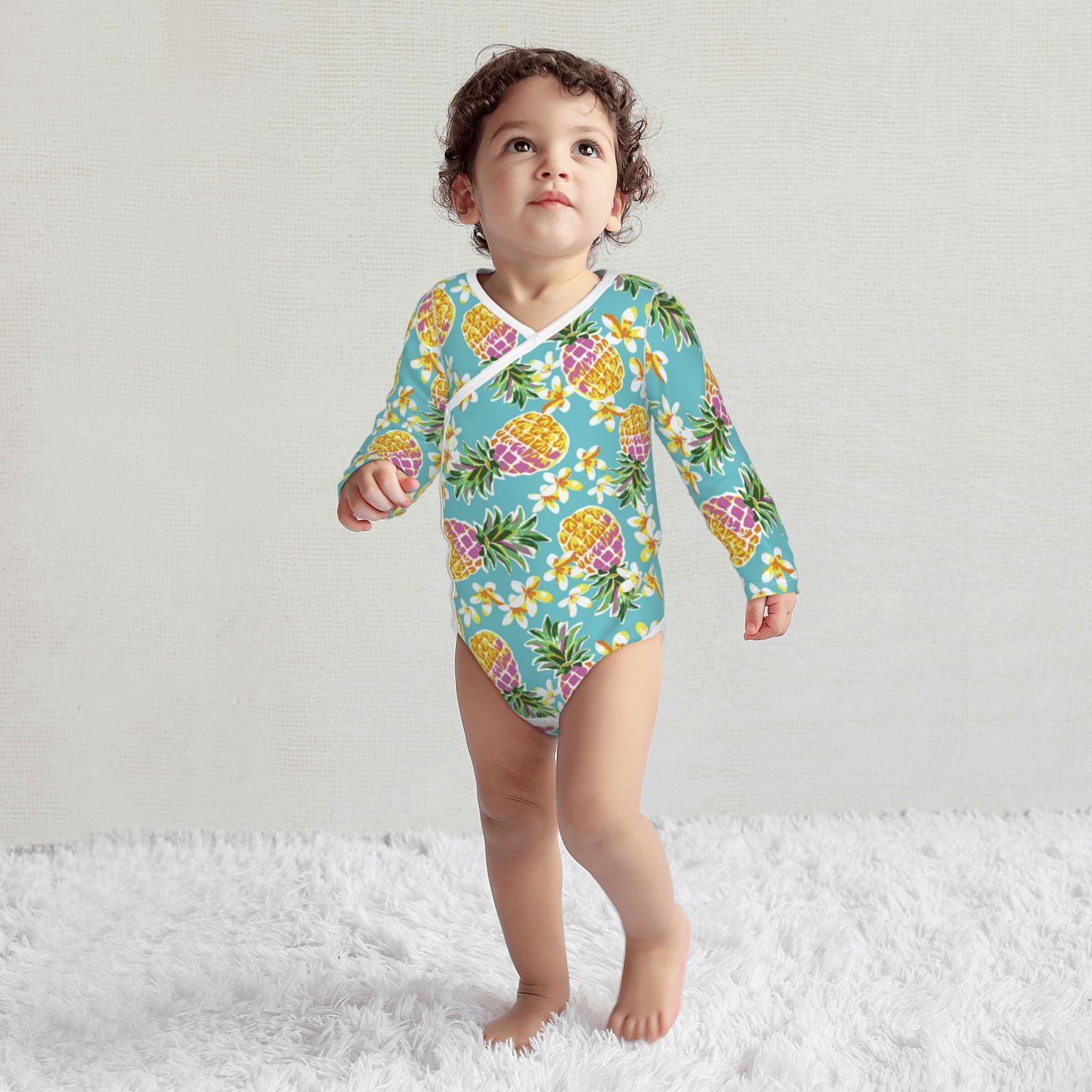 Xecao Cute Pineapples Print Baby unisex-baby Cotton Long-sleeve Bodysuits-3 Months
