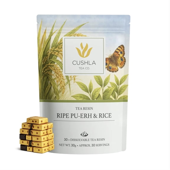 Pu-erh Shu Tea Resin with Sticky Rice - Ripe Puer Fermented Dark Tea from Yunnan | Glutinous Roasted Rice | Pu’er Tea Concentrate | 30 Individually Wrapped Pieces