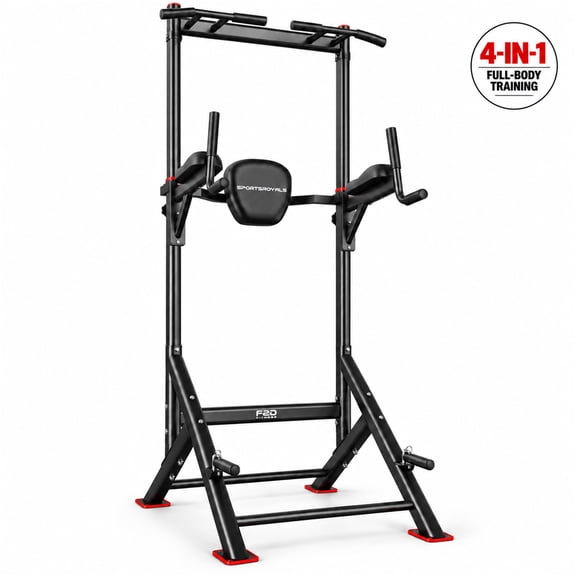 FED Fitness Sportsroyals Power Tower, 450 lb Pull Up & Dip Station, Adjustable Height Home Gym Equipment with 7-Position Backrest, Multi-Grip Pull Up Bar and Push-Up Handles
