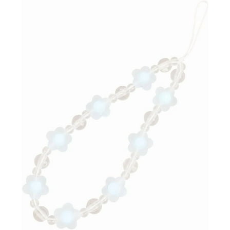 2pcs Plastic Beaded Mobile Phone Lanyard Wrist Strap Flower Charm Phone Anti-Lost Chain for Women Sky Blue 20cm