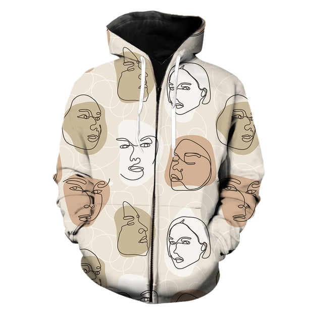 Sudadera con capucha y cremallera para hombre, con retrato de línea abstracta, divertida, estampada en 3D, estilo Harajuku de gran tamaño, gran oferta 2024, sudaderas de hip hop, tops para adolescente