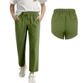 thumbnail image 4 of ZLBDYG Linen Pants Girls High Waist Carrot Straight Leg Summer Bottoms Teen Kids Drawstring Ankle Length Tapered Trousers Slacks, 4 of 6