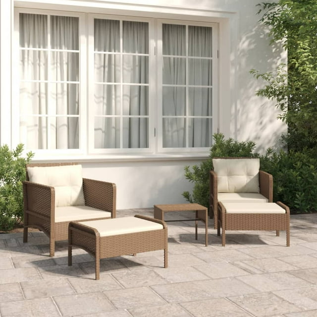 vidaXL Ensemble de Salon de Jardin 5 Pcs avec Coussins Rotin Poly Brun