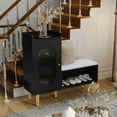 thumbnail image 3 of CBJCBJ Modern Storage Bench with Glass Door & Shelf - L-Shaped Entryway Cabinet, Padded Seat for Hallway/Bedroom/Office,  Black, 3 of 7
