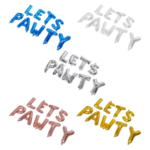 OUNONA 5Sets Pet Birthday Balloons Multi Color Lets Pawty Letter Balloons for Dog Party Decorations