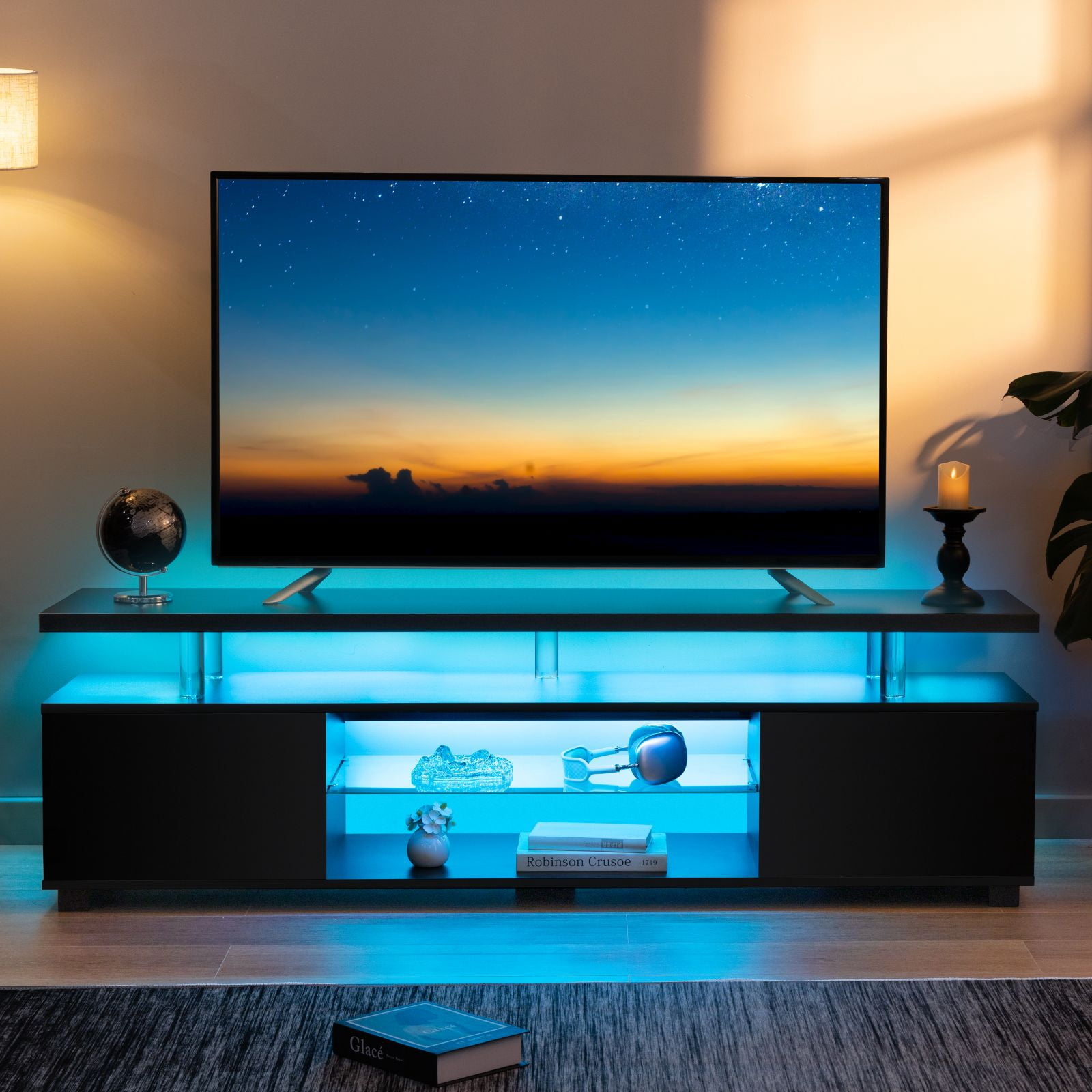 Cubehom 63'' TV Stand for 70 inch TV LED Entertainment Center with Storage, Black