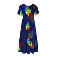 thumbnail image 4 of Penkiiy Women's Summer Feather Print Casual Short Sleeve Crewneck Basic Swing T Shirt Dress Flowy Beach Vacation Sundress L Navy, 4 of 6