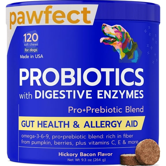 Pet Probiotics for Dogs & Digestive Enzymes for Dogs | Gut Health & Digestive Function Support | Pumpkin & Omega | Diarrhea, Seasonal Allergies & Itching | Prebiotic Supplement Chews