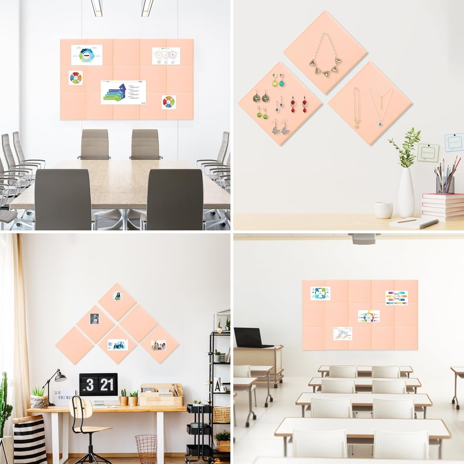 12 Pack Large Cork Board Topboutique Cork Boards for Walls Bulletin Board Alternative Felt Wall Tiles with Removable Adhesive Stickers & Push Pins for Office Home Wall Decor,Pink-12*12 inch