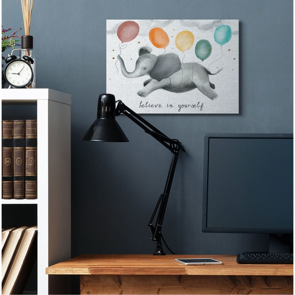 Believe In Yourself Balloon Elephant Kids Design Oversized Stretched Canvas Wall Art by Daphne Polselli