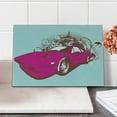 thumbnail image 2 of Vintage Cutting Board, Custom Collector's Old Car Grunge Background Cartoon Like Funky Art, Decorative Tempered Glass Cutting and Serving Board, Small Size, Pale Blue Hot Pink, by Ambesonne, 2 of 5