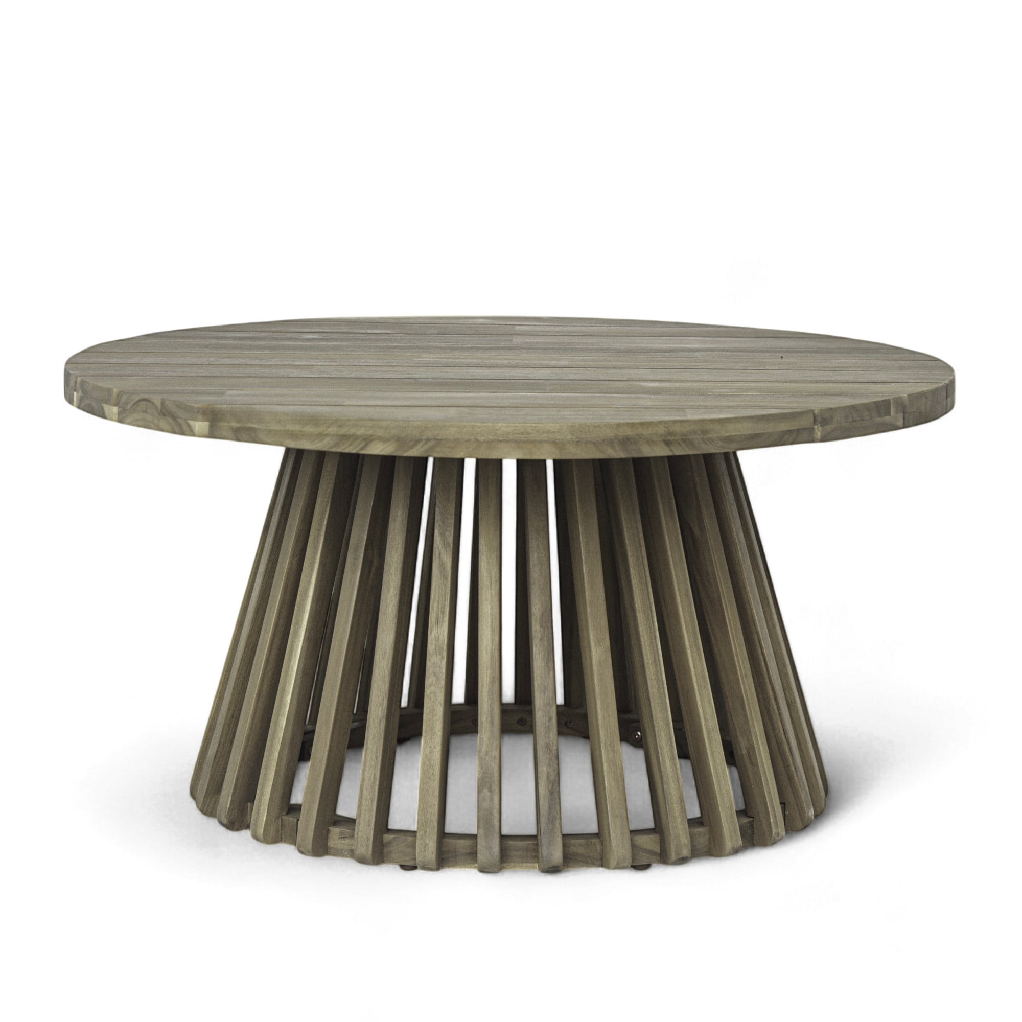 Outdoor Acacia Wood Coffee Table, 31.5" Round Patio Coffee Table for Backyard Balcony Lawn, Weather Resistant Wood Table, Grey