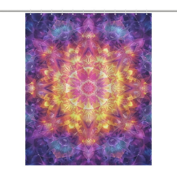 Kaleidoscope Mandala Colorful Floral Boho Shower Curtain Fabric Bathroom Decor with Hooks