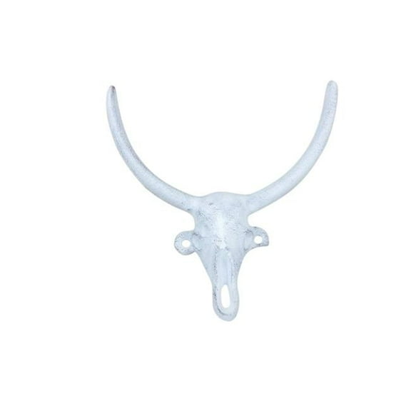 Handcrafted Model Ships k-9410-w 6 x 2 x 6 in. Whitewashed Cast Iron Bull Head Skull Decorative Metal Wall Hooks