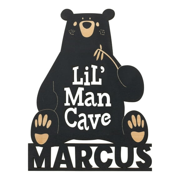 Personalized Lil Man Cave Black Wood Plaque