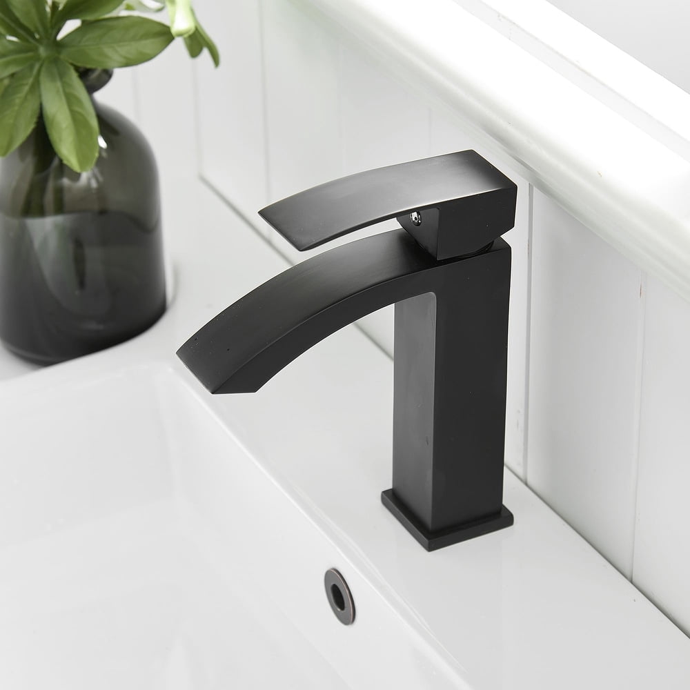ANGELES HOME Waterfall Bathroom Sink Faucet Vessel Sink Faucet, Single Handle Bathroom Faucet 1 Hole Bowl Lavatory Vanity Faucet, Matte Black