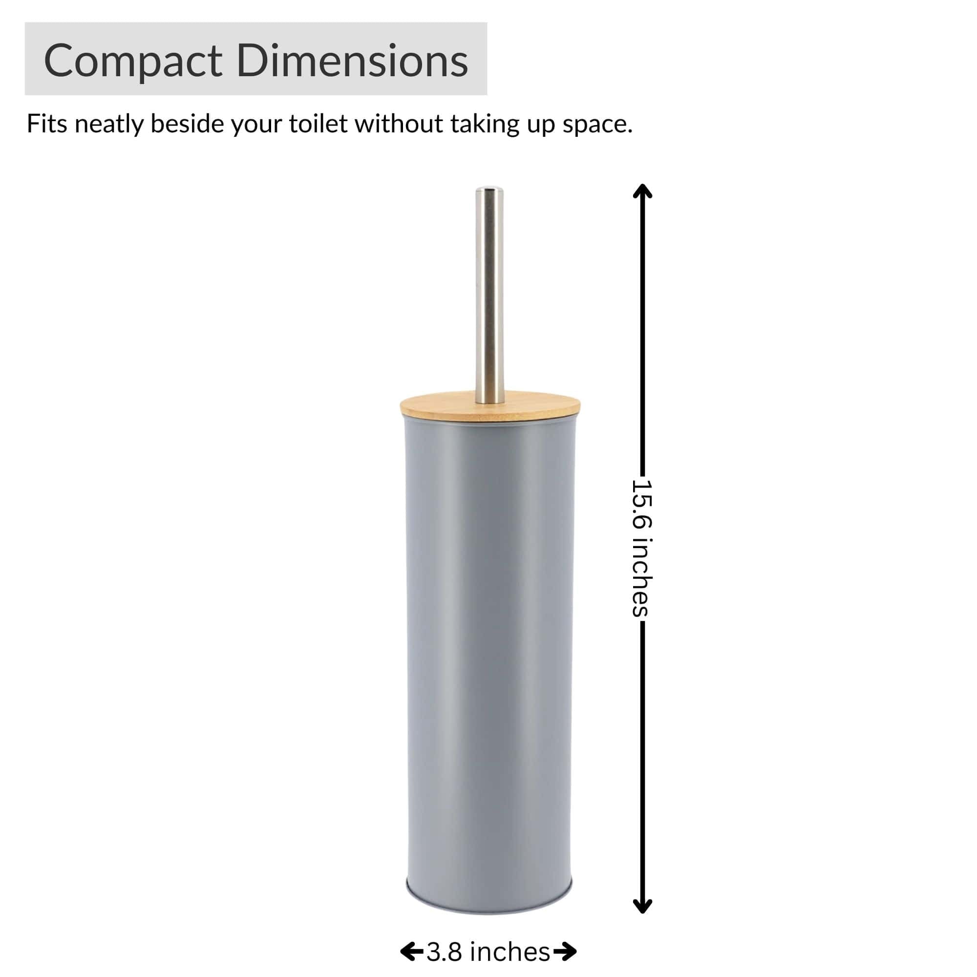 Gray Metal Toilet Brush and Holder Set With Bamboo Lid