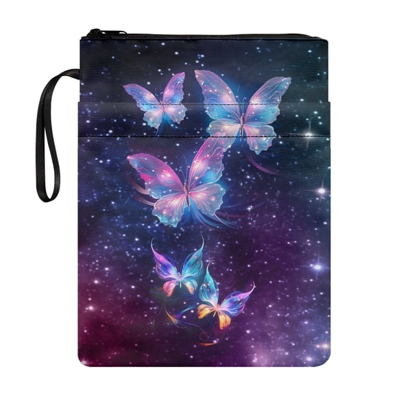 HELLHERO Colorful Butterfly Pattern Bible Cover with Handle Polyester Waterproof Book Storage Bag for Textbook Classroom Classmate Students Washable Travel