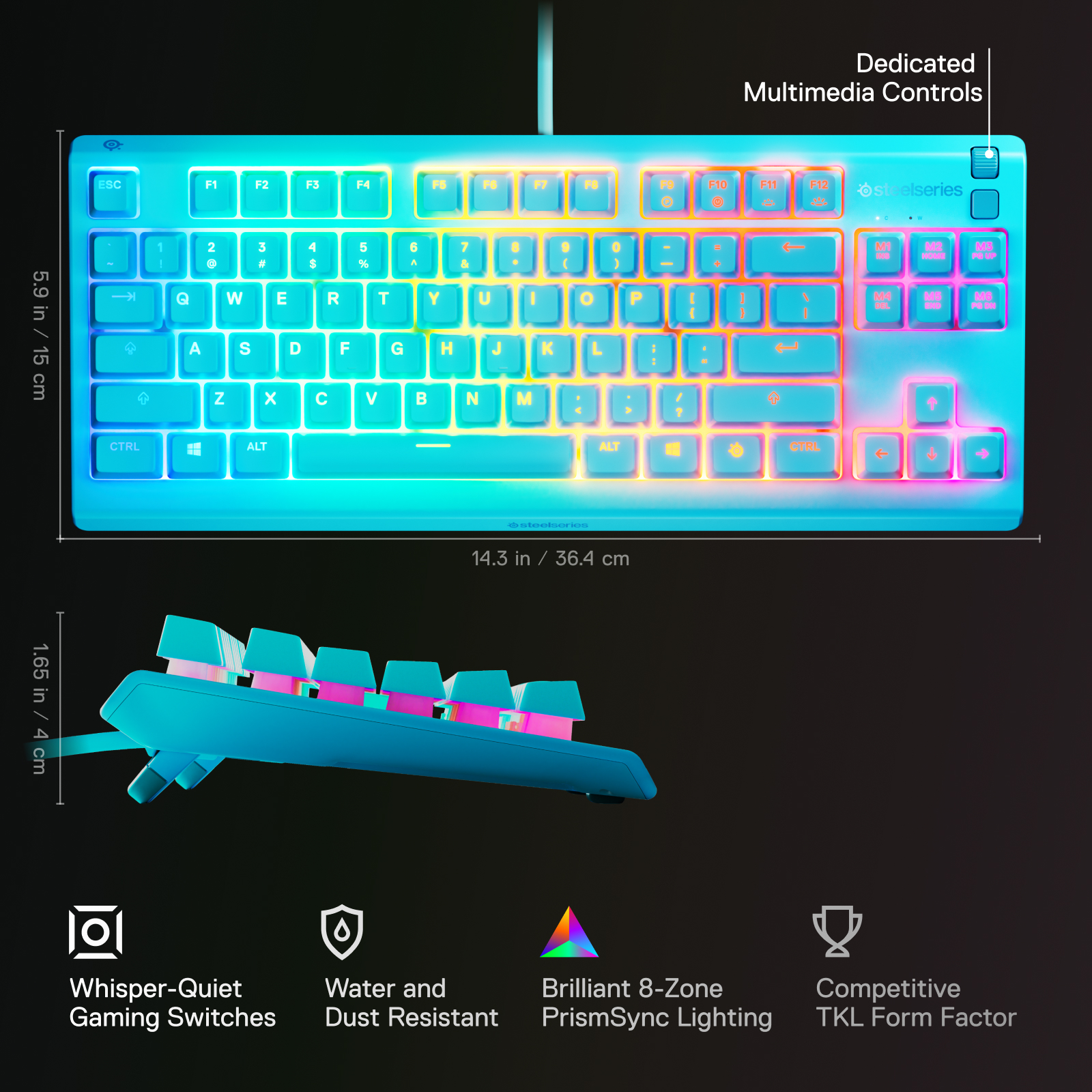 SteelSeries Apex 3 TKL Gaming Keyboard, Compact Blue photo 4