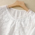 thumbnail image 6 of DondPO Womens tops Women's Embroidered Blouse Cotton Linen Puff Short Sleeve Crew Neck Boho top Summer Casual Loose Fit T Shirts Shirts for Women Linen Shirts for Women White M, 6 of 8