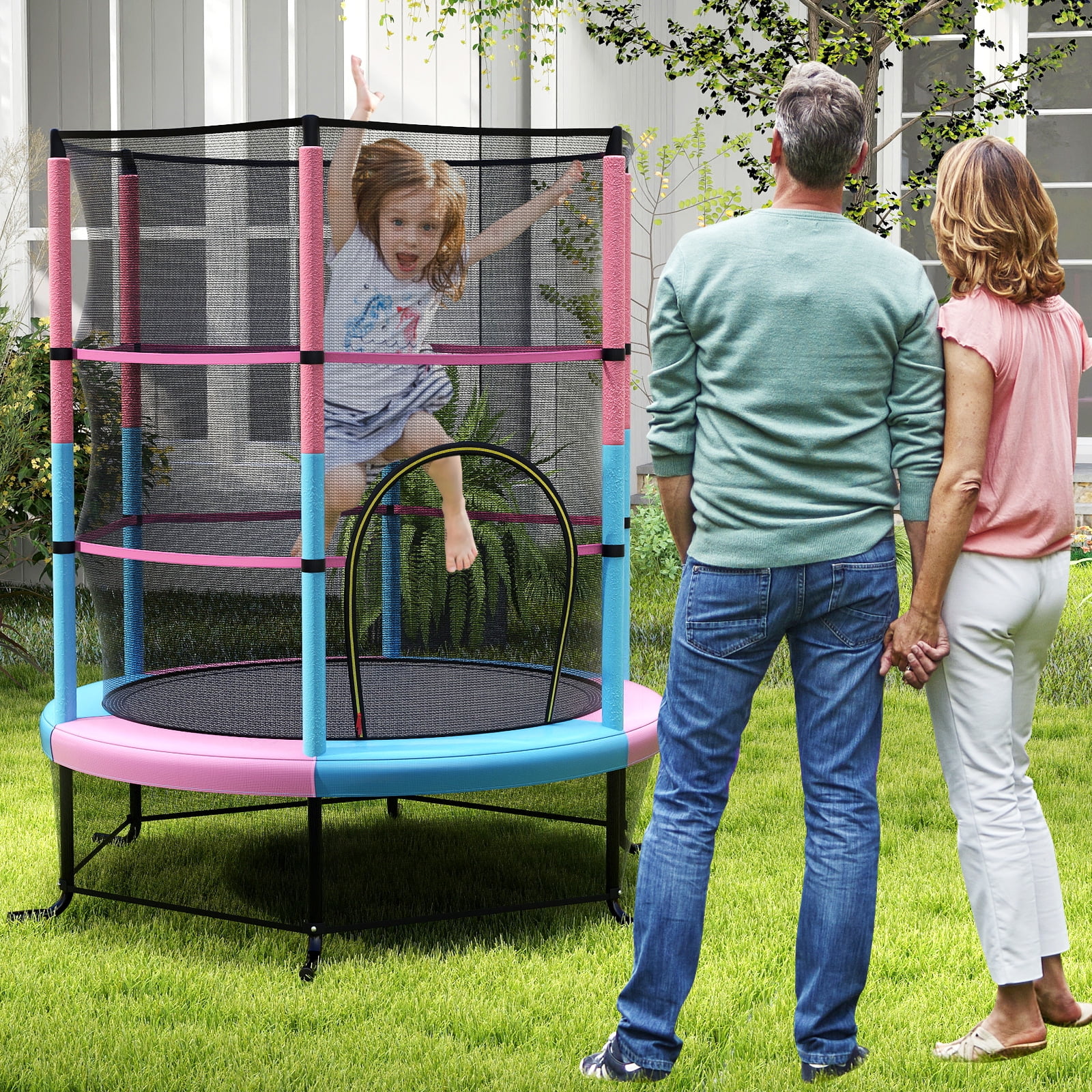 Gymax 55'' Trampoline for Kids Toddler Recreational Trampoline w/ Safety Enclosure Multicolor