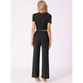 thumbnail image 3 of DARING DIVA Women's Short Sleeve Crop Top and Pants Pajama Set S Black, 3 of 5