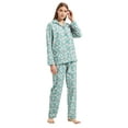 thumbnail image 3 of Apparonia Women's Pajama Sets 100% Cotton Flannel Ladies PJs Button Front Top Drawstring Bottoms Green Blossom L, 3 of 6