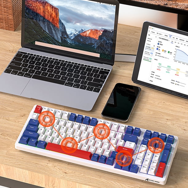 Teclado para juegos con retroiluminación RGB, teclado USB K98 para jugadores para PC (eje azul y rojo yate)