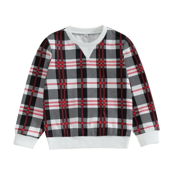 Bagilaanoe Toddler Baby Boy Casual Sweatshirt Long Sleeve Plaid Print Pullover 2T 3T 4T 5T 6T Kids Loose Tee Tops