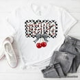 thumbnail image 6 of Checkered Cherry Disco Mama T-Shirt, White and Natural Coquette Bow Tee for Trendy Mothers, 6 of 8