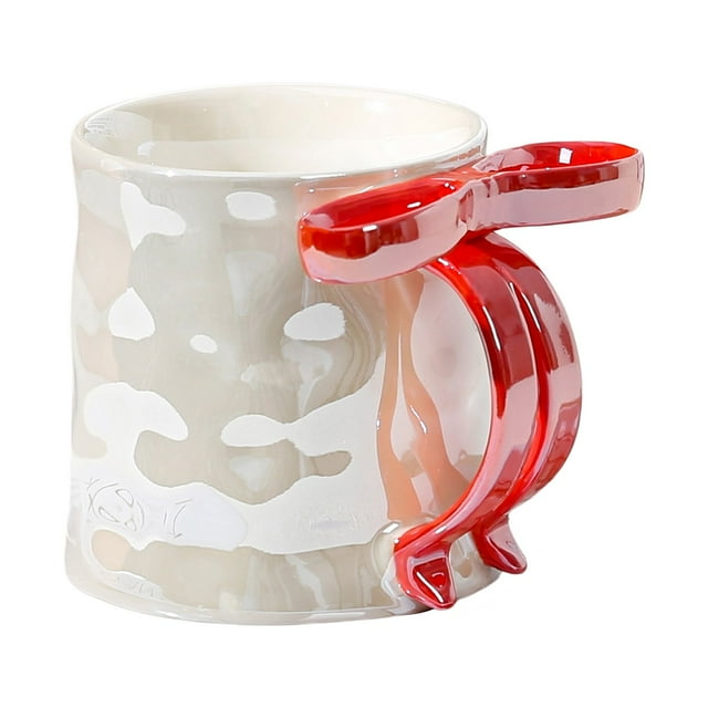 TIELUTT Ribbon Mugs with Bow Handle 350ml Ribbon Mug Ceramic Coffee Mug with Bow Handle Tumbler Set for Kitchen Winter Coffee Mugs for Women Large Mugs 15oz Hen Pantry Coffee Mug Ceramic Coffee Mugs