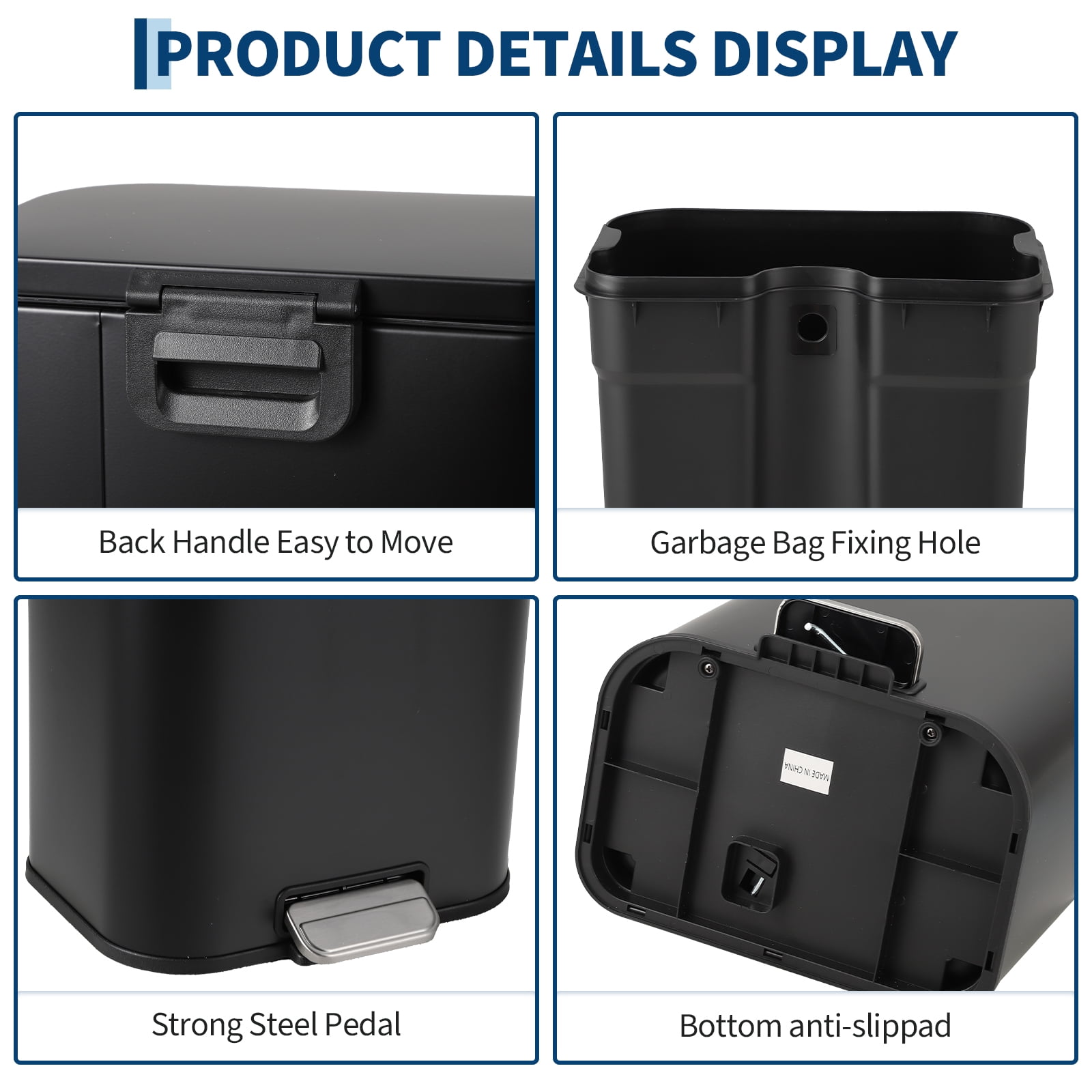 Trash Can for Kitchen, Stainless Steel Garbage Can with Soft-Close Lid, Removable Inner Bucket, Fingerprint-Proof Recycling Bin for Home Office Bedroom