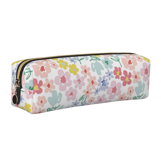 Easygdp Retro Floral para Estuche de Lápices de Cuero, Estuche de Papelería de Cuero, Estuche de Gran Capacidad con Cremallera