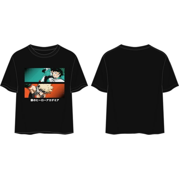My Hero Academia Bakugo and Deku Women's Black Crop Top Graphic Tee - L