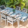 thumbnail image 2 of Blue Grey Christmas Table Cloths for 8 Foot Rectangle Tables, Snowman Xmas Tree Snowflake Winter Patio Waterproof Elastic Fitted Tablecloths, Washable Rectangular Table Cover for Camping, 2 of 8