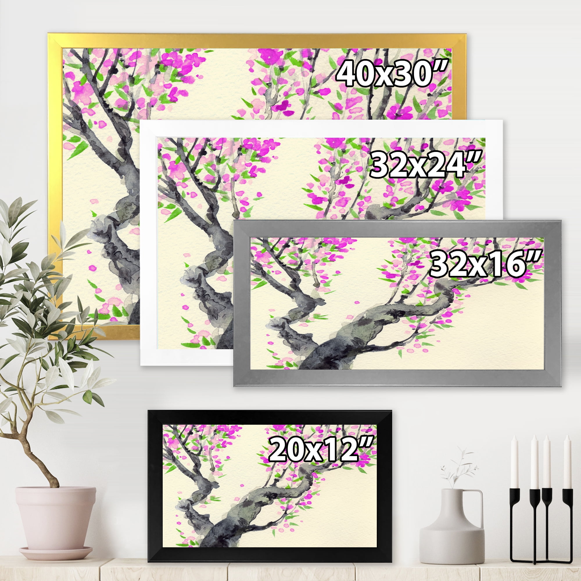 Designart 'The Japanese Tree With Purple Flowers On' Traditional Framed Art Print