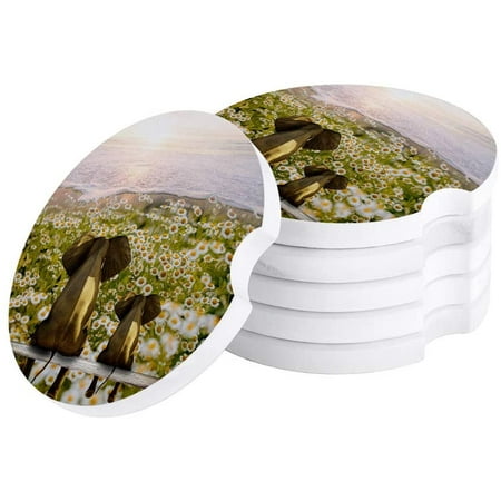 

KXMDXA Elephant Watching Small Daisy Flower Field Set of 4 Car Coaster for Drinks Absorbent Ceramic Stone Coasters Cup Mat with Cork Base for Home Kitchen Room Coffee Table Bar Decor