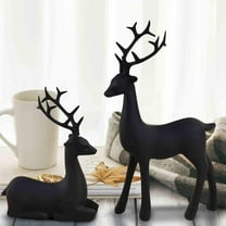 Black Reindeer Figurines, Set of 2 Resin Deer Statues with Sitting and Standing Poses, Modern Christmas Decorations for Home Tabletop, Mantel, and Bookshelf Display