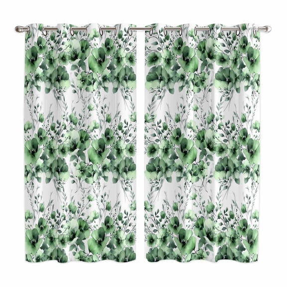 Green Floral Kitchen Curtains Window Panels, Vintage Farmhouse Garden Flower Leaves Insulated Window Treatment Curtain, Grommet Curtains for Bedroom/Living Room/Bathroom, 2 Piece 42"Wx63"L